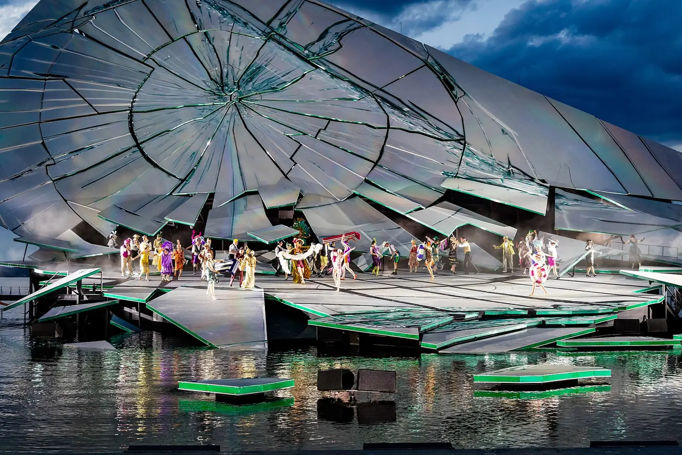 The stage set on the lake with performers