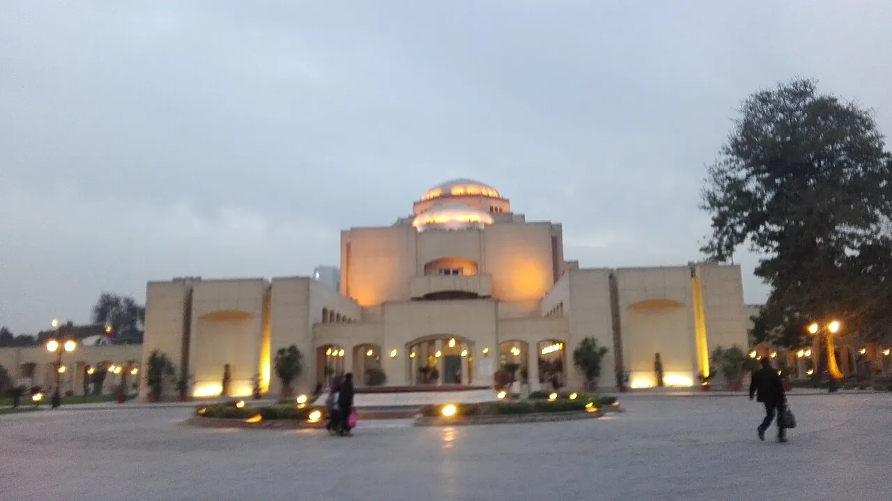 The Cairo Opera House complex lit at dusk