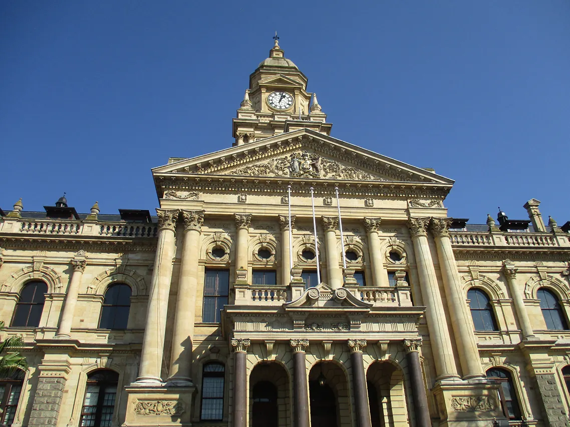 City Hall's central clock tower and facade