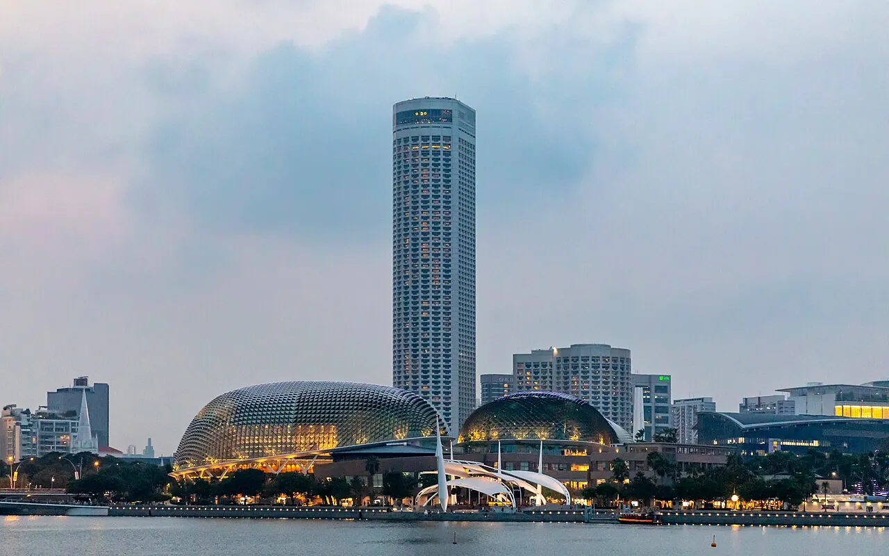 The Esplanade domes and the Singapore skyline at dusk