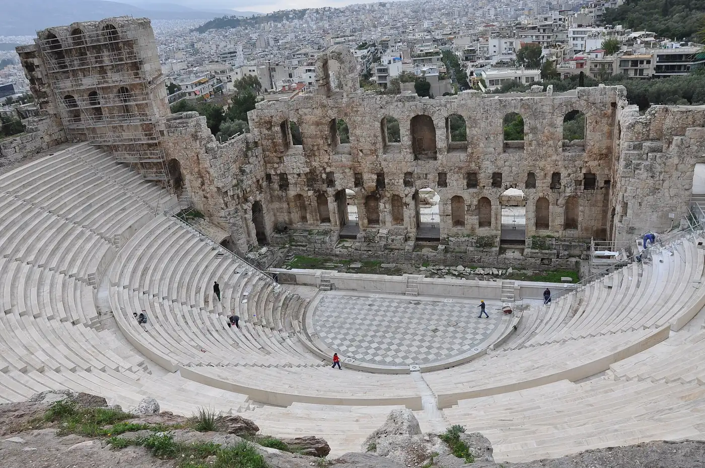 The curved stone tiers of the Odeon