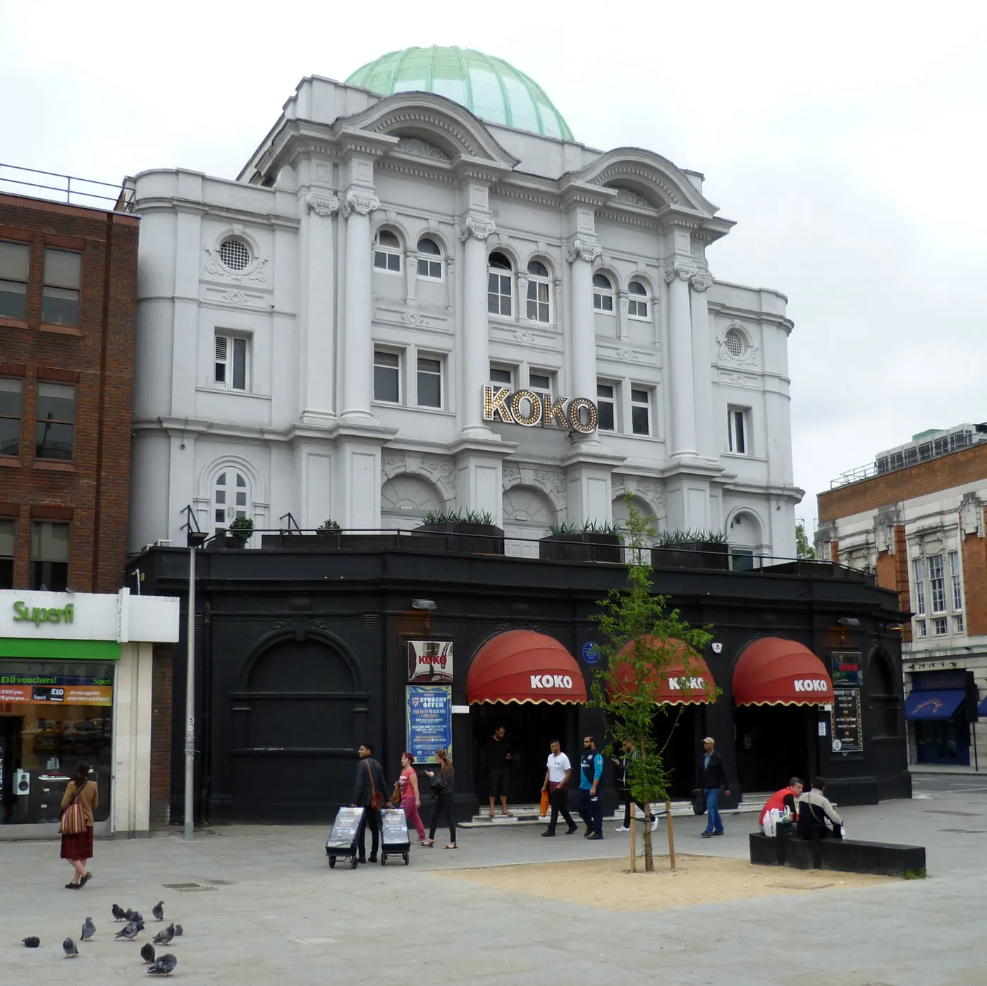 The white corner facade of KOKO in Camden