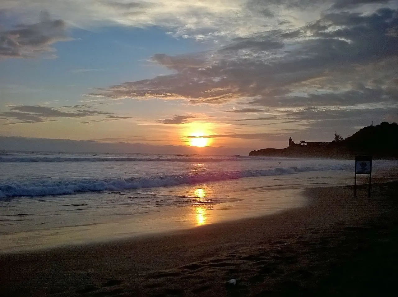 Sunset over the sea from the beach