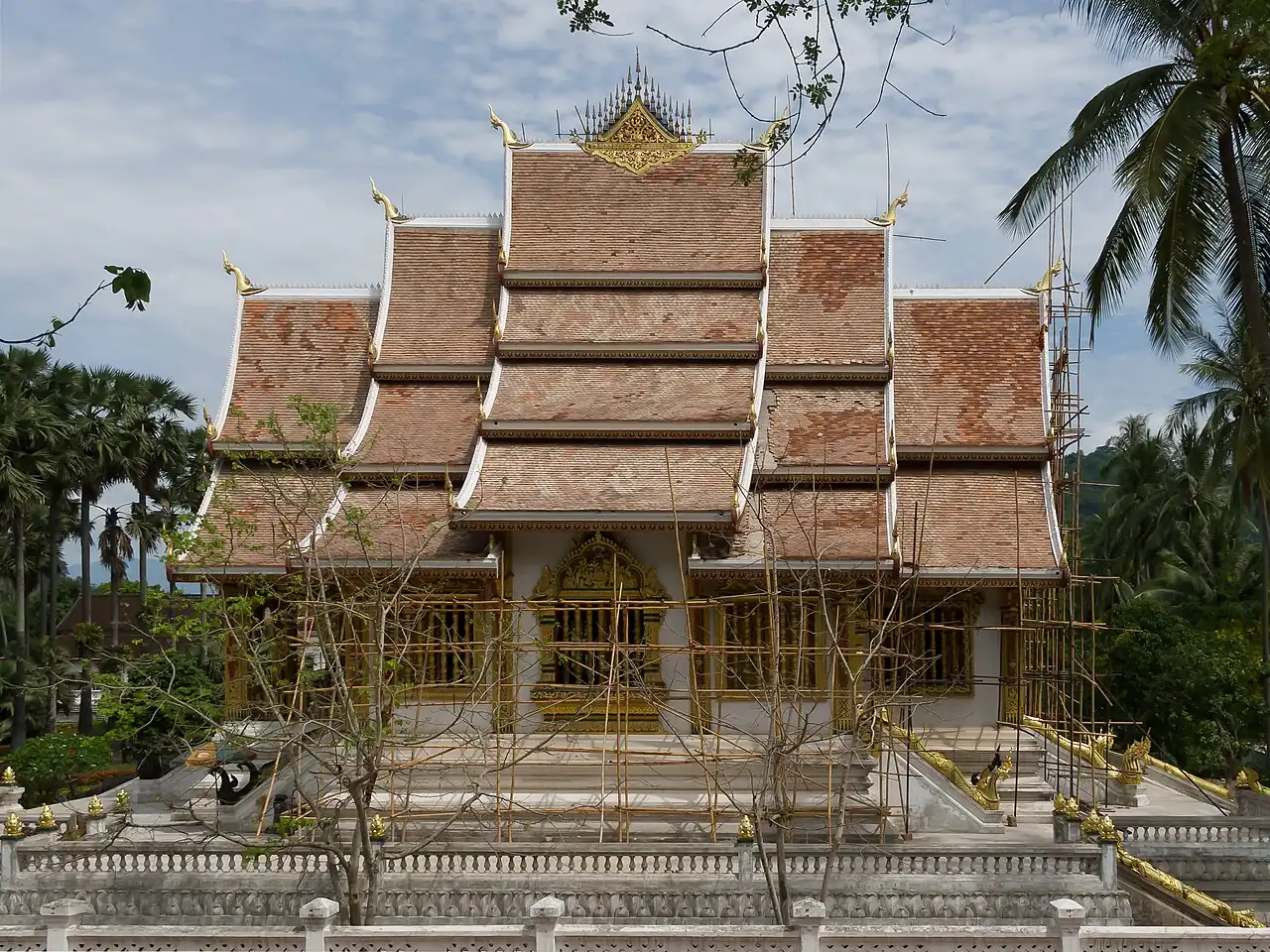 The tiered roofs of Haw Pha Bang in the Royal Palace grounds