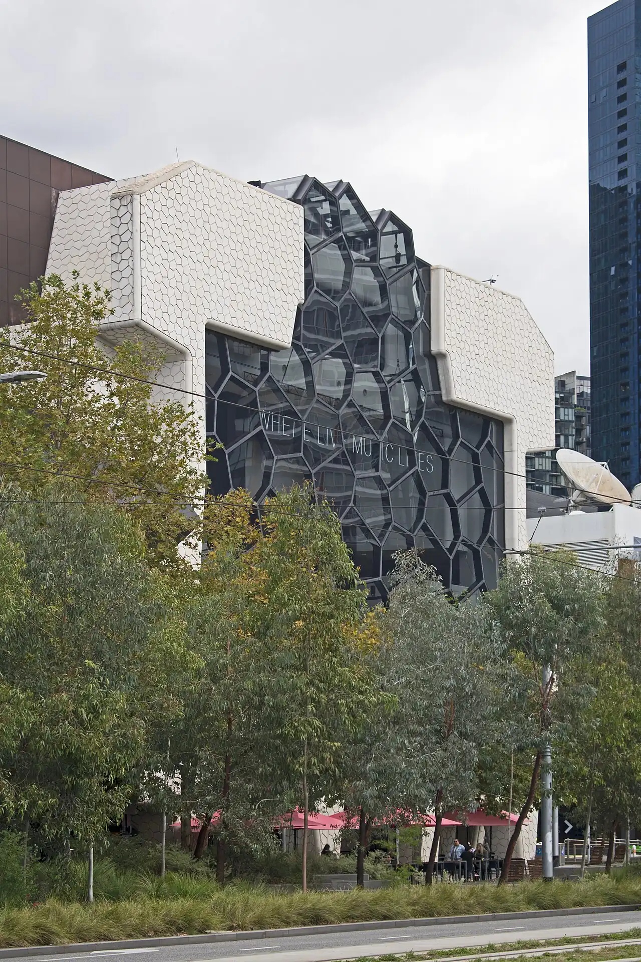 The recital centre beside city buildings