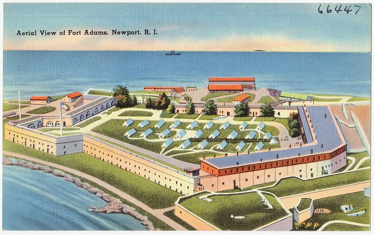 A vintage postcard aerial view of Fort Adams, Newport