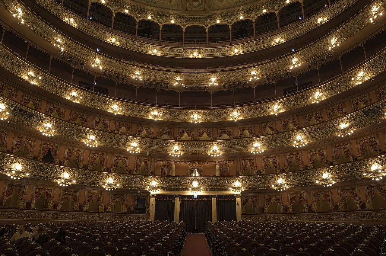 The horseshoe of gilded tiers inside the Teatro Colón