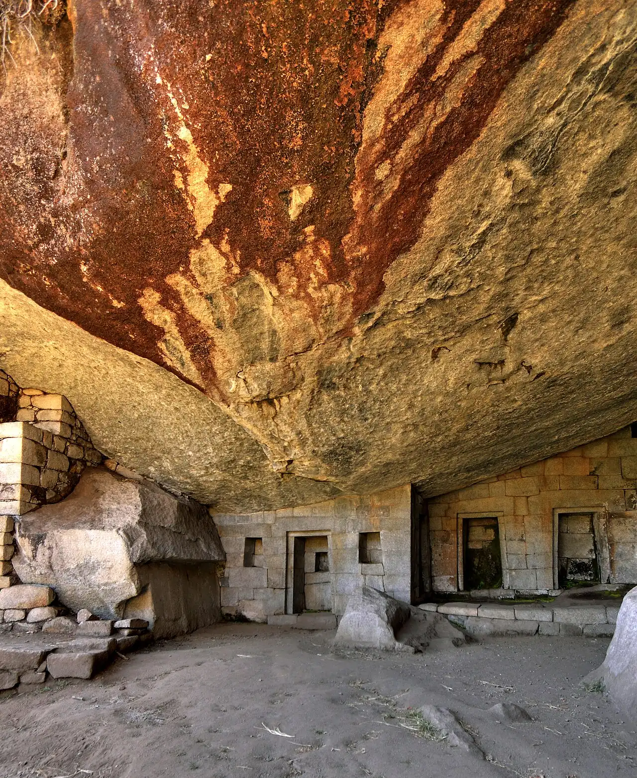 The rock-cut chamber roof inside the temple