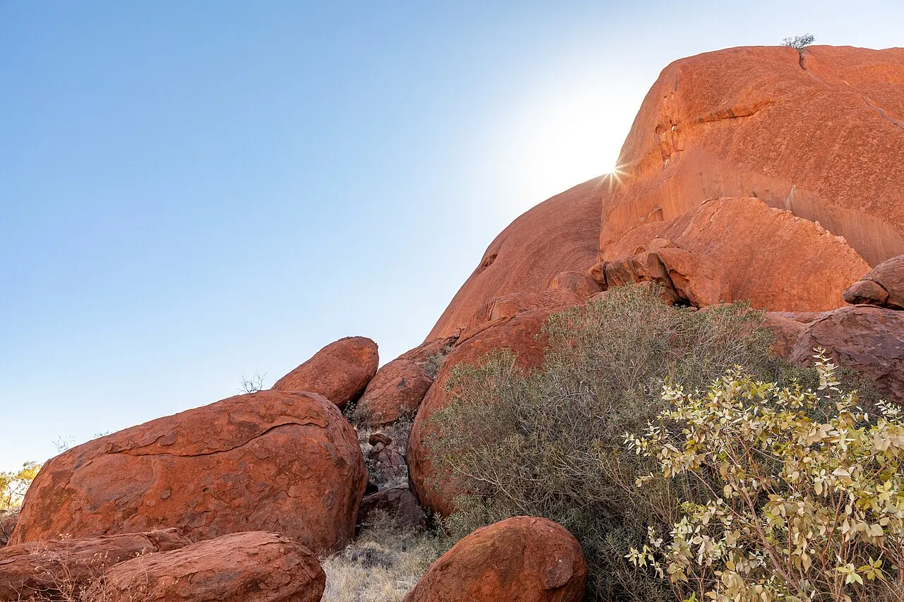 Orange boulders and desert plants