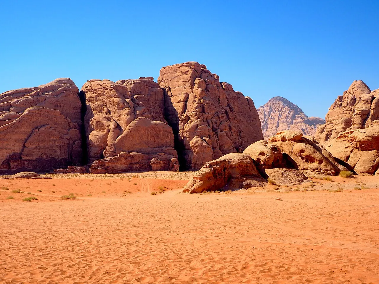 Red sandstone rock formations in the desert