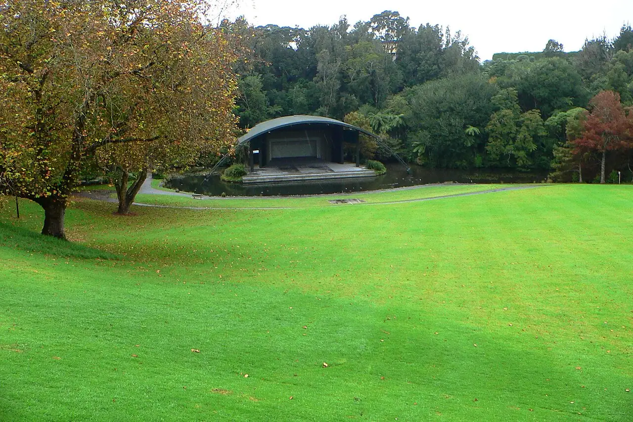 The stage beside trees on a lawn