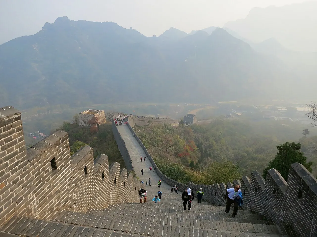 The Great Wall crossing misty mountains