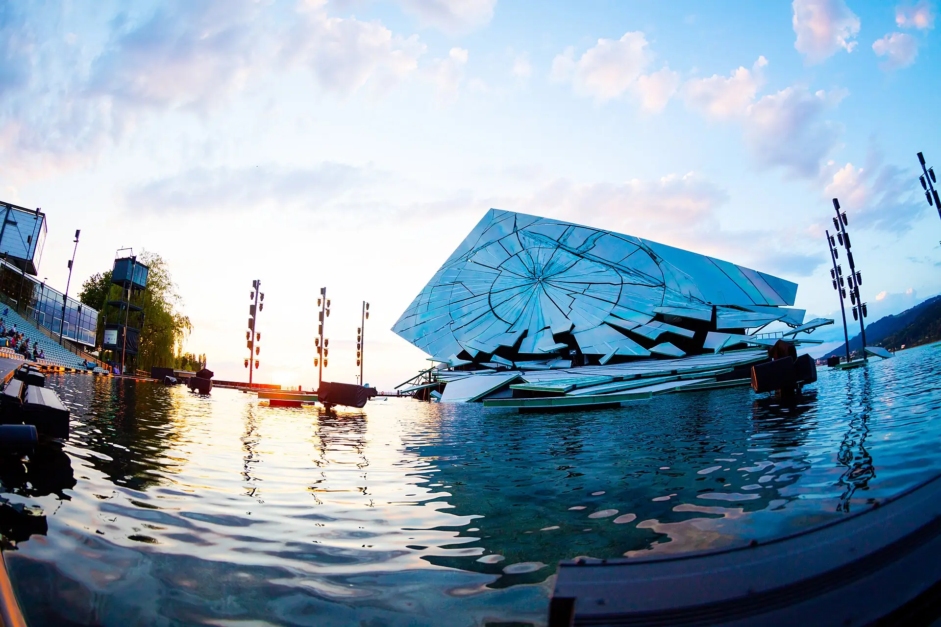 The floating stage at Bregenz with a large angular set on the lake