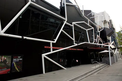 The black and white angular facade of the Melbourne Recital Centre