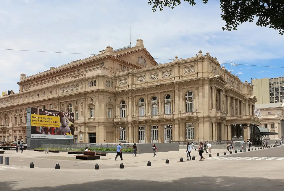 The stately facade of the Teatro Colón in Buenos Aires